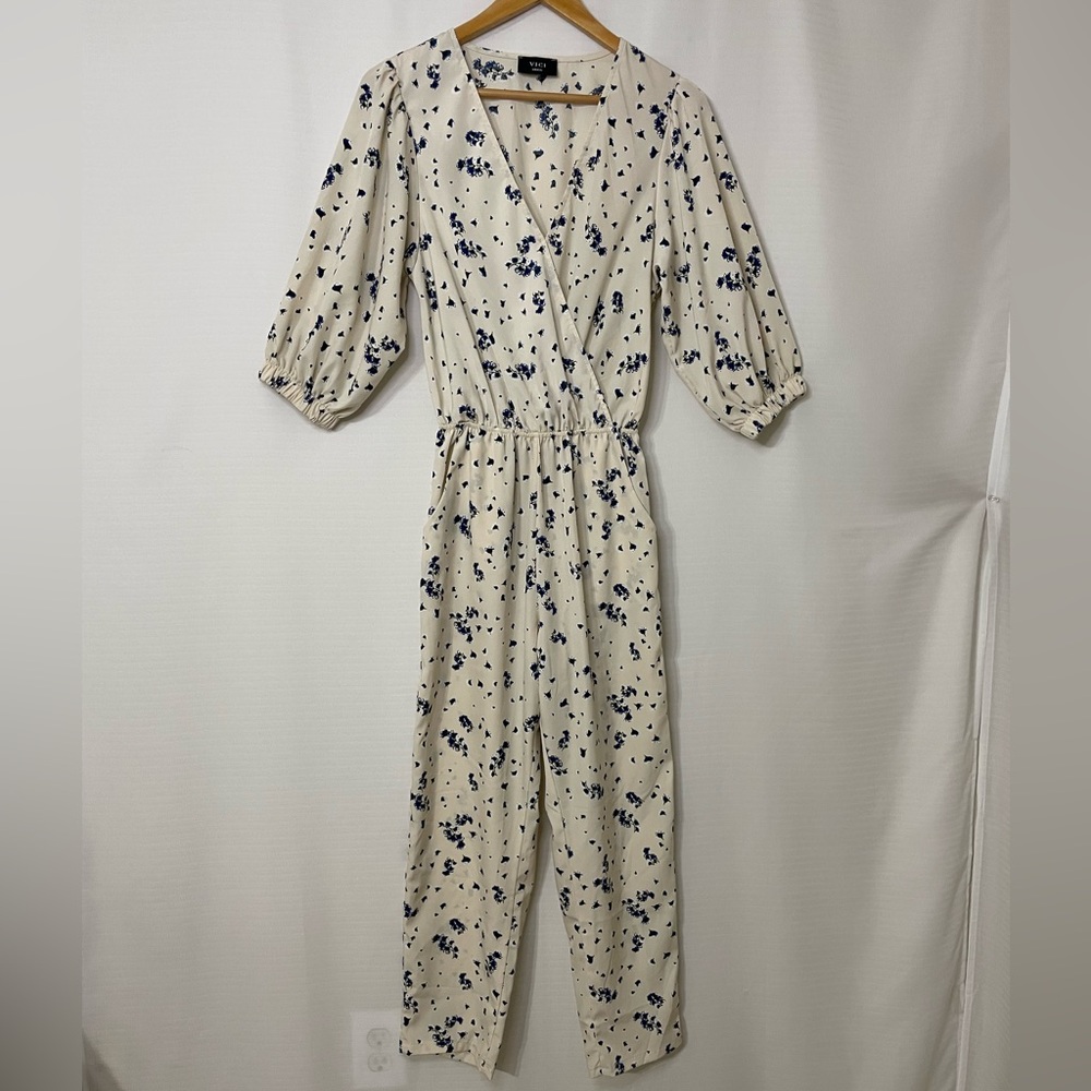 VICI x Tyche Cream Floral Faux-Wrap Jumpsuit – Small